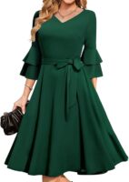 Women's Plus Size 3/4th Bell Sleeves Bridesmaid Dresses （Bottle Green）