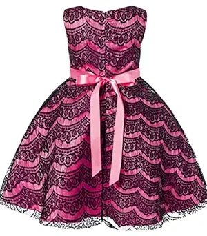 Flower Girl Dress Lace Wedding Bridesmaid Birthday Pageant 4-5 Years pink