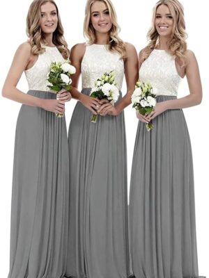 Lace Bridesmaid Dress Long A-Line Evening Party Gown for Womens