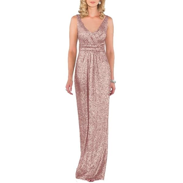 Sequin Bridesmaid Dresses Long Rose Gold V Neck Party Gowns