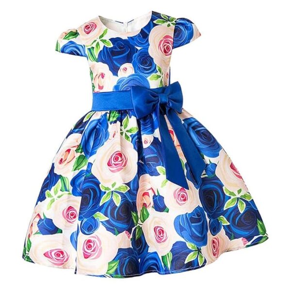 Flower Girl Dress Rose Printed Bow Wedding Bridesmaid Birthday 130cm Blue | Dresses | Maternity | Women's Clothing