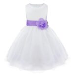 Baby Girls Summer Bridesmaid Long Party Dress Trailing White Birthday Flower Dresses for Girl Net Wedding Princess Gown 1-2 Year Kidswear (Purple)