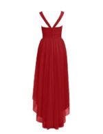 High Low Bridesmaid Dresses Tulle Hi-Lo Prom Party Dress V-Neck Evening Formal Gowns (Red)