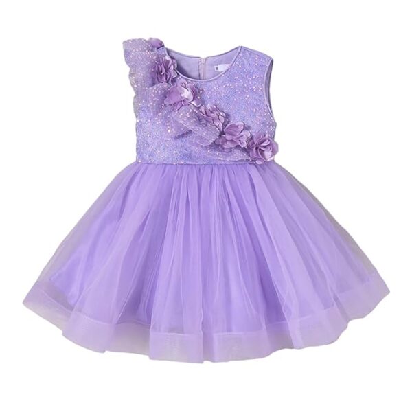 Girls Lavender Sleeveless Flower Detail Sequin Dress