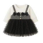 Baby Girl Long Sleeve Princess Dress – Soft Cotton Round Neck Flower Dress for Toddler Girls, Birthday, Party & Casual Wear (Black AD53)