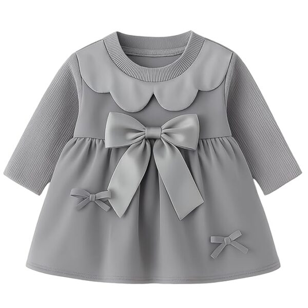 Baby Girl Long Sleeve Princess Dress – Soft Cotton Round Neck Flower Dress for Toddler Girls, Birthday, Party & Casual Wear (Grey AD2)