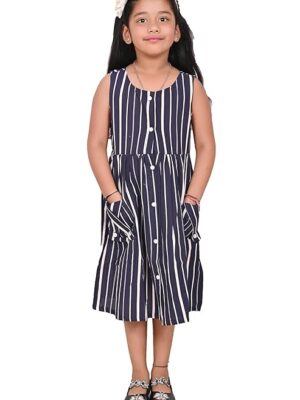 Girls Embroidery Cotton Long Sleeve Flower Dresses LH5460 for 1-8 Years (Dark Blue)