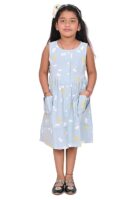 Girls Embroidery Cotton Long Sleeve Flower Dresses LH5460 for 1-8 Years (Peach Blue)