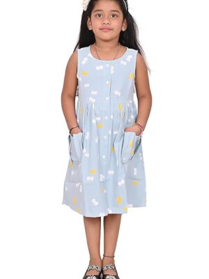 Girls Embroidery Cotton Long Sleeve Flower Dresses LH5460 for 1-8 Years (Peach Blue)
