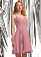 Solid A-Line V-Neck Chiffon Homecoming & Prom Party Dress – Short Ruffle Mini Cocktail Dress with Spaghetti Straps, Back Zip and Lining（Lavender）