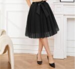 Kids Tulle Skirt Knee Length Wedding Party Homecoming Prom Dress (Black)