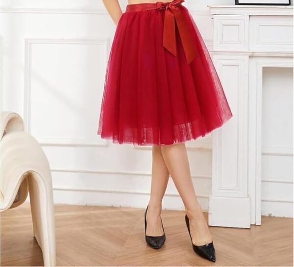 Kids Tulle Skirt Knee Length Wedding Party Homecoming Prom Dress (Red)