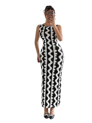 Formal Evening Dresses for Women Elegant Evening Party Prom Dress Long Sexy Round Neck Sleeveless Split Wrap