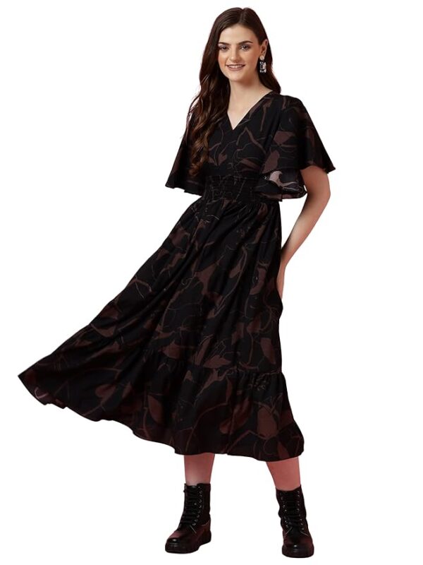 Women's Maxi Geometric Print Crepe Flared Sleeve Casual Dress