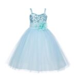 Baby Girls Net Fit & Flare Floor-Length Gown Sequin Prom Kids Dress (Sky Blue)