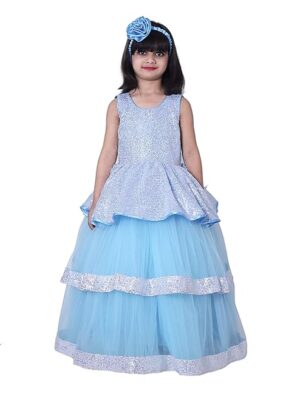 Baby-Girls Kids Blue Sequin Fancy Prom Dress