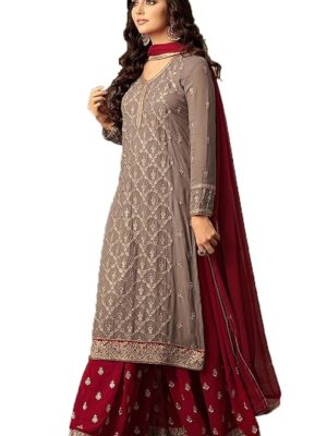Women's Maxi A-Line Dress (wedding dress and salwar suit_SF20148_Red_Free Size)