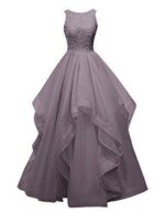 Net Wedding Maxi Dress for Women (Grey)