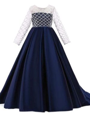 Net Wedding Maxi Dress for Women (Dark blue)