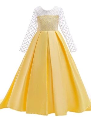Net Wedding Maxi Dress for Women (Yellow)