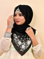 Luxury Bridal Hijab Scarf With Handwork(Black)