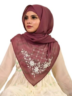 Luxury Bridal Hijab Scarf With Handwork(Magenta)