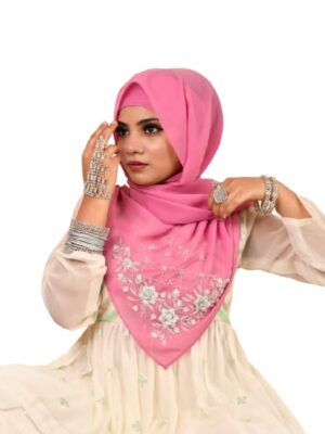 Luxury Bridal Hijab Scarf With Handwork(Pink)