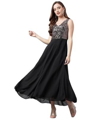 Women Fit & Flare Sequined Maxi Dress