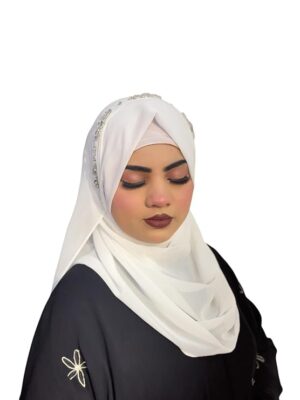 Luxury Bridal Hijab Scarf With Handwork Naqab Wear For Party And Any Occasion For Women (White)