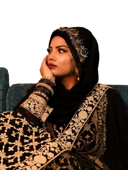 Luxury Bridal Hijab Scarf With Handwork(Black)
