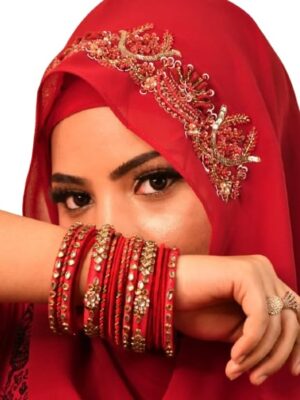 Luxury Bridal Hijab Scarf With Handwork(Maroon)