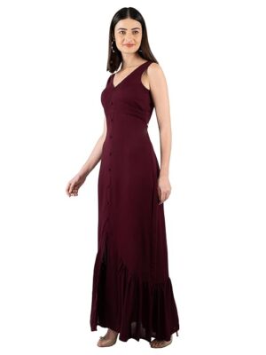 Mermaid Cut Dress for Women | Crinkle Rayon Fabric | V Neck Style | Sleeveless Maxi Dress | Button Detailed | Flared Cut Casual Dress for Women