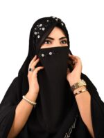 Luxury Bridal Hijab Scarf With Handwork Naqab Wear For Party And Any Occesion (Black)
