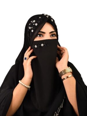 Luxury Bridal Hijab Scarf With Handwork Naqab Wear For Party And Any Occesion (Black)