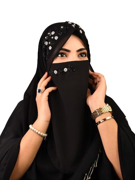 Luxury Bridal Hijab Scarf With Handwork Naqab Wear For Party And Any Occesion (Black)