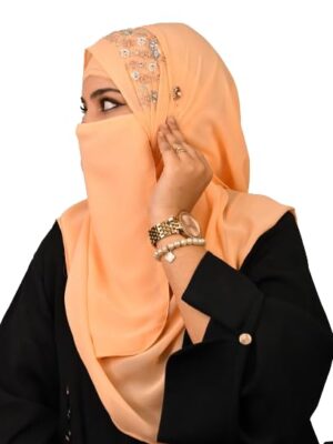 Luxury Bridal Hijab Scarf With Handwork Naqab Wear For Party And Any Occesion (Peach)