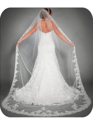 Women's Applique Bride Wedding Veil Long Chapel Length 1 Tier Bridal Veil Soft Tulle Hair Accessories