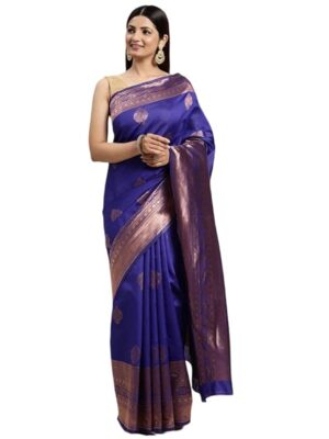 Women's Banarasi Silk Saree with Intricate Zari Work & Matching Blouse Piece – Traditional Indian Attire for Weddings & Celebrations