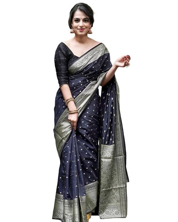 Women's Banarasi Silk Saree with Gold Zari Weaving and Unstitched Blouse – Traditional Indian Attire for Weddings, Festivals, Parties, & Special Occasions