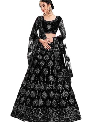 Elegant and Stylish Lehenga Choli for Women – Traditional Indian Wear with Embroidery, Perfect for Weddings and Festivals (Net-Black)