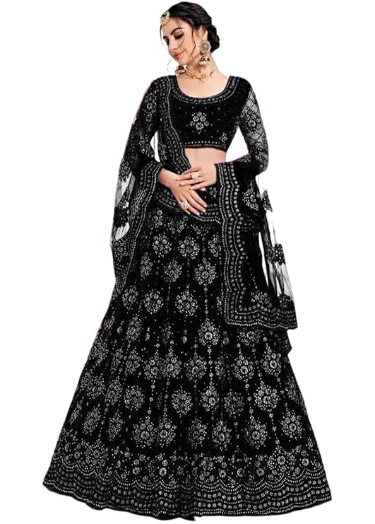Elegant and Stylish Lehenga Choli for Women – Traditional Indian Wear with Embroidery, Perfect for Weddings and Festivals (Net-Black)