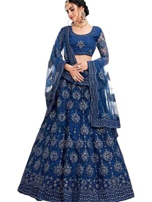 Elegant and Stylish Lehenga Choli for Women – Traditional Indian Wear with Embroidery, Perfect for Weddings and Festivals (Net-Skyblue)