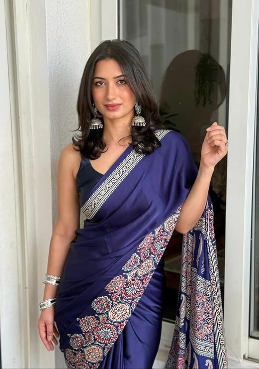 Traditional Indian Ethnic Wear with Blouse Piece, Festival Wedding Special (NAVY BLUE)