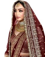 2.5M Red Net Sada Saubhagyawati Bhav Bridal Wedding Dupatta With Sequins Kiran lace | Bridal Women's Net Dupatta | Traditional Dulhan Entry Chunni | MAROON