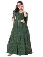 Women's Georgette Lehenga - Bandhani Work, Semi Stitched Lehenga - Black - Ideal For Weddings Family Functions (Green)