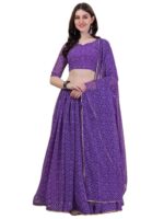 Women's Georgette Lehenga - Bandhani Work, Semi Stitched Lehenga - Black - Ideal For Weddings Family Functions (Purple)