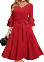 Women's Plus Size 3/4th Bell Sleeves Bridesmaid Dresses (Red)