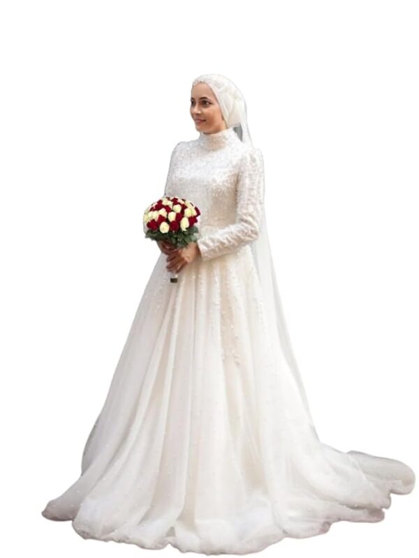 Muslim Wedding Dresses Long Sleeves High Neck Hijab Bridal Gown (in, Alpha, 2XL, Plus, White, Sanaya Khan)
