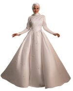 Muslim Wedding Dresses Long Sleeves High Neck Hijab Bridal Gown