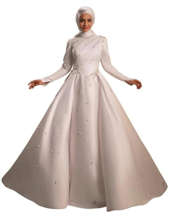 Muslim Wedding Dresses Long Sleeves High Neck Hijab Bridal Gown